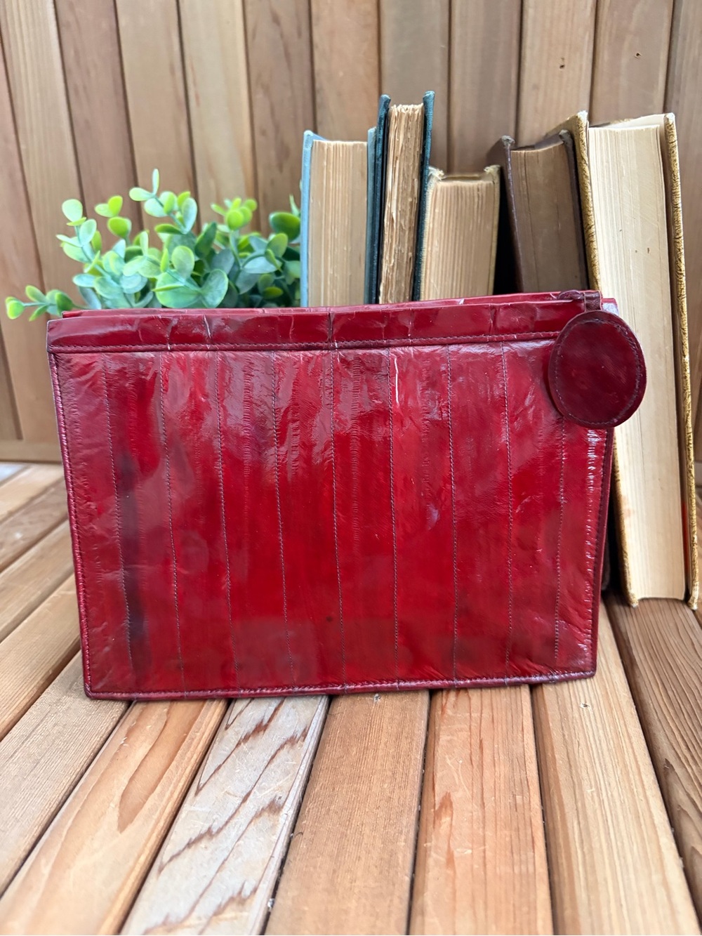 Vintage Eel Skin Leather Clutch Pouch Wallet in Soft Oxblood, Travel Pouch